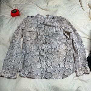Calvin Klein Light Snake-Print Blouse in Beige and Gray